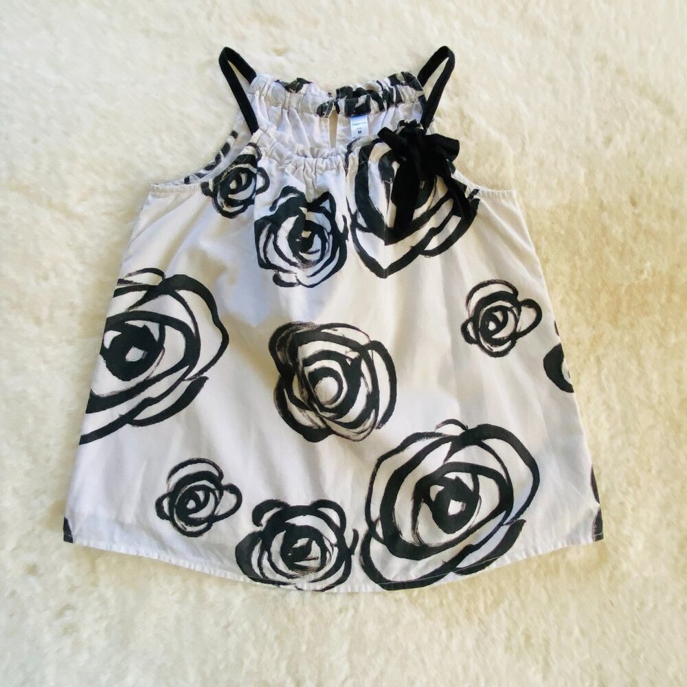 GAP Factory Kids Tank w/Black Abstract Flowers Girl's Size M (7-8) 100% Cotton